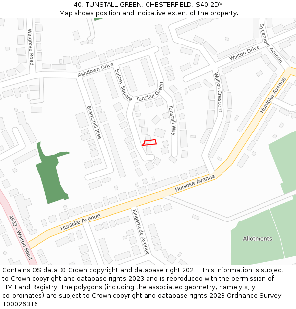40, TUNSTALL GREEN, CHESTERFIELD, S40 2DY: Location map and indicative extent of plot