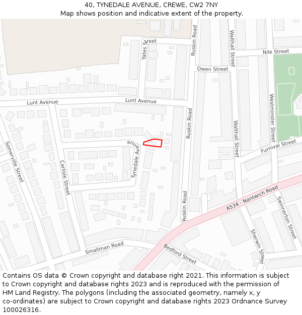 40, TYNEDALE AVENUE, CREWE, CW2 7NY: Location map and indicative extent of plot