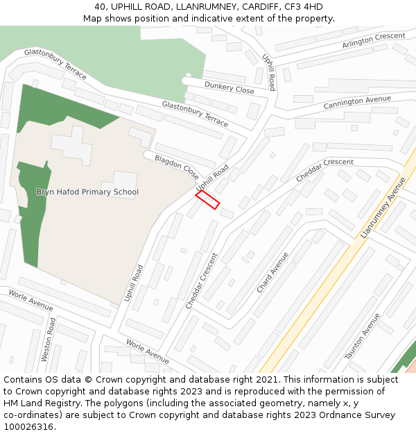 40, UPHILL ROAD, LLANRUMNEY, CARDIFF, CF3 4HD: Location map and indicative extent of plot