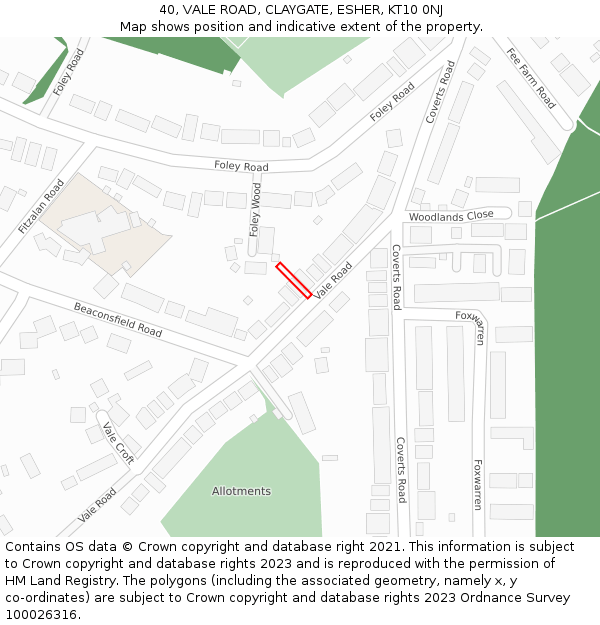 40, VALE ROAD, CLAYGATE, ESHER, KT10 0NJ: Location map and indicative extent of plot