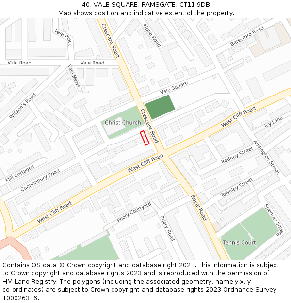 40, VALE SQUARE, RAMSGATE, CT11 9DB: Location map and indicative extent of plot