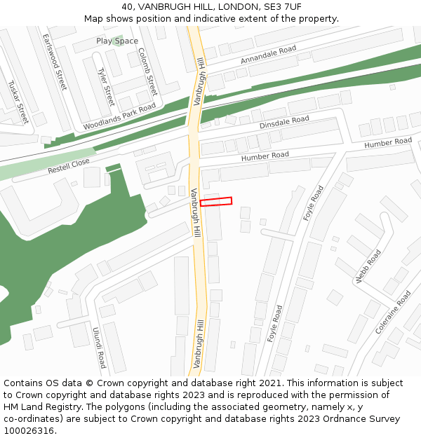 40, VANBRUGH HILL, LONDON, SE3 7UF: Location map and indicative extent of plot