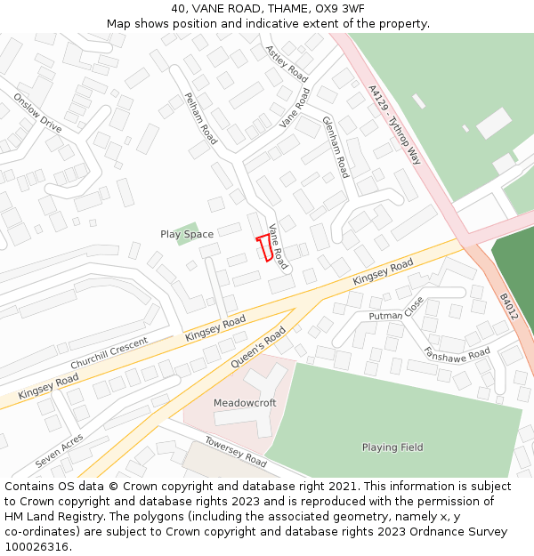 40, VANE ROAD, THAME, OX9 3WF: Location map and indicative extent of plot