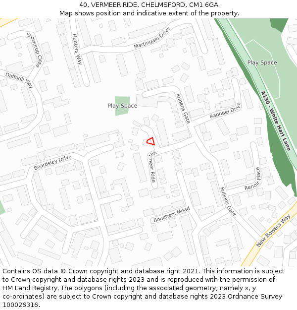 40, VERMEER RIDE, CHELMSFORD, CM1 6GA: Location map and indicative extent of plot