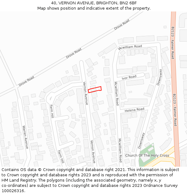 40, VERNON AVENUE, BRIGHTON, BN2 6BF: Location map and indicative extent of plot