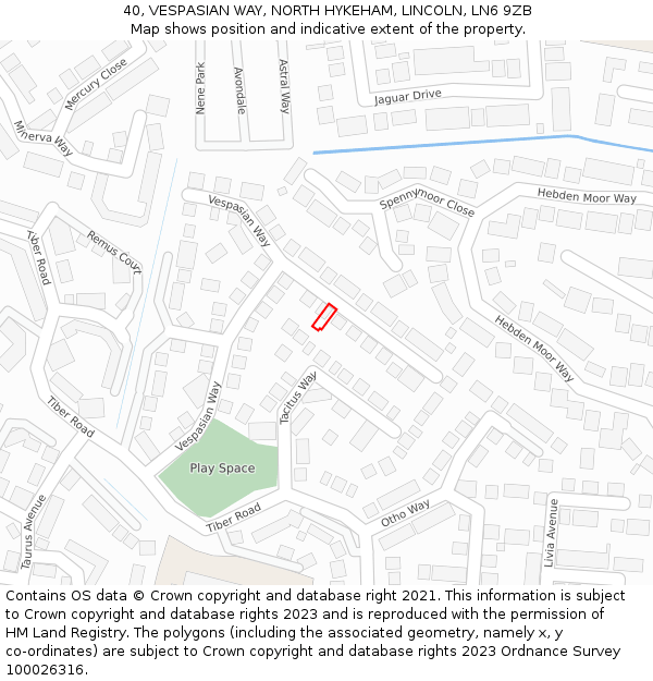 40, VESPASIAN WAY, NORTH HYKEHAM, LINCOLN, LN6 9ZB: Location map and indicative extent of plot