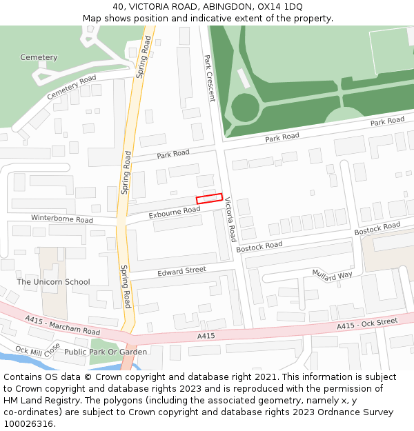 40, VICTORIA ROAD, ABINGDON, OX14 1DQ: Location map and indicative extent of plot