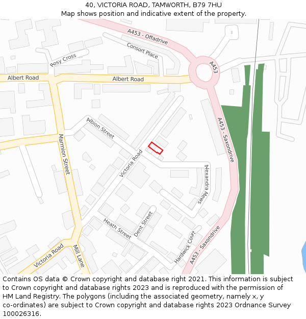 40, VICTORIA ROAD, TAMWORTH, B79 7HU: Location map and indicative extent of plot