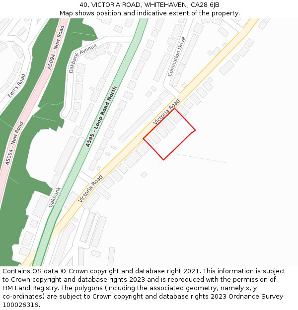 40, VICTORIA ROAD, WHITEHAVEN, CA28 6JB: Location map and indicative extent of plot