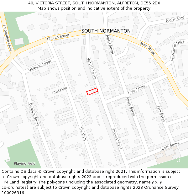 40, VICTORIA STREET, SOUTH NORMANTON, ALFRETON, DE55 2BX: Location map and indicative extent of plot