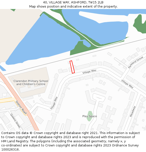 40, VILLAGE WAY, ASHFORD, TW15 2LB: Location map and indicative extent of plot