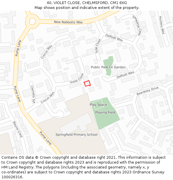 40, VIOLET CLOSE, CHELMSFORD, CM1 6XG: Location map and indicative extent of plot