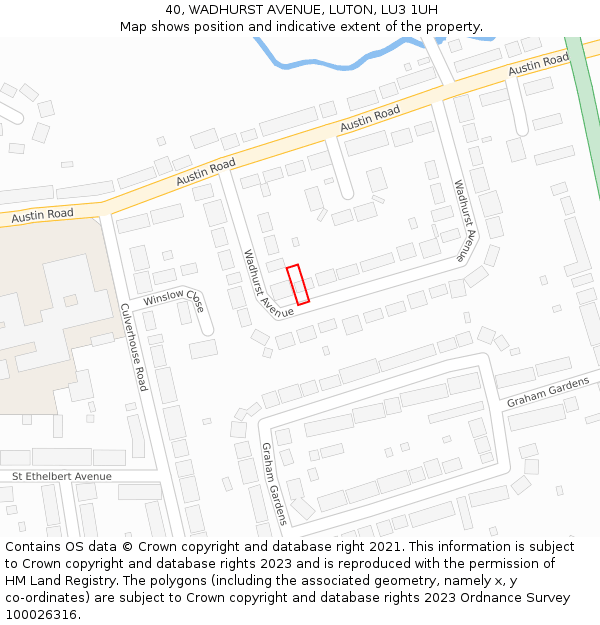 40, WADHURST AVENUE, LUTON, LU3 1UH: Location map and indicative extent of plot