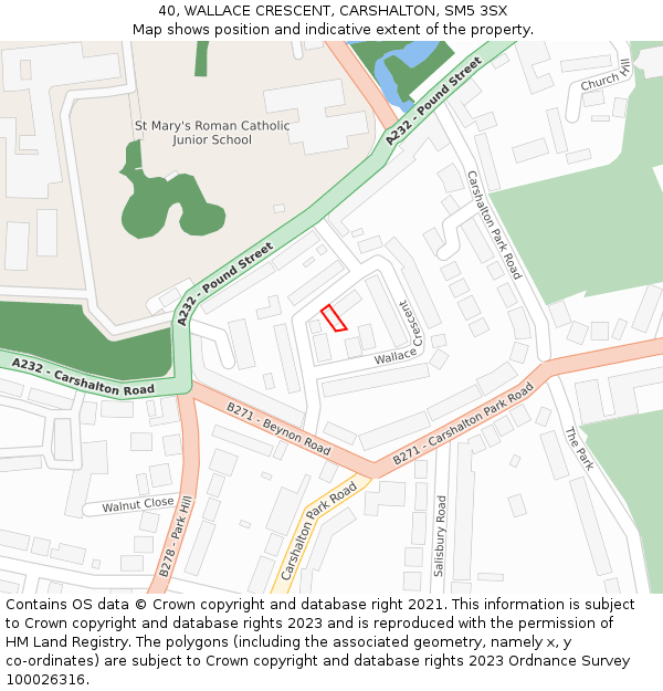 40, WALLACE CRESCENT, CARSHALTON, SM5 3SX: Location map and indicative extent of plot