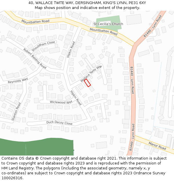 40, WALLACE TWITE WAY, DERSINGHAM, KING'S LYNN, PE31 6XY: Location map and indicative extent of plot