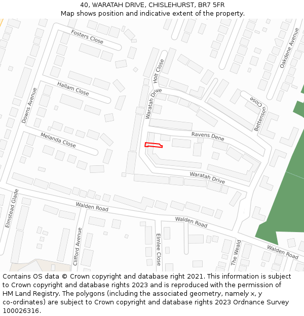 40, WARATAH DRIVE, CHISLEHURST, BR7 5FR: Location map and indicative extent of plot