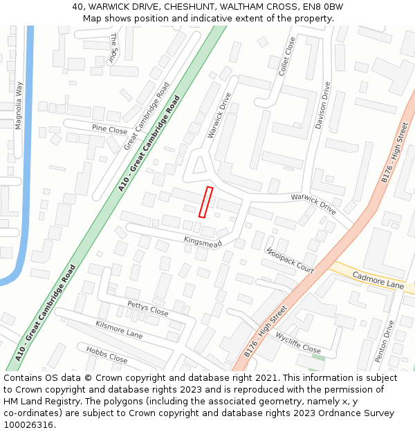 40, WARWICK DRIVE, CHESHUNT, WALTHAM CROSS, EN8 0BW: Location map and indicative extent of plot