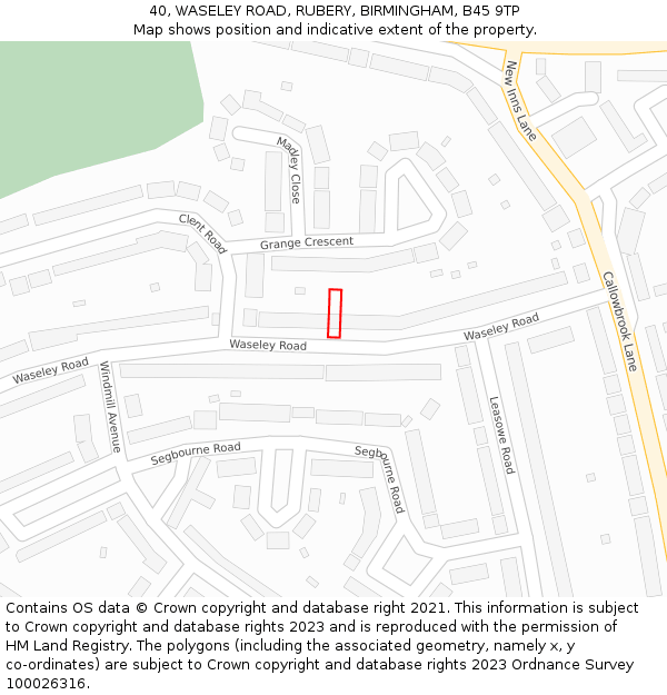 40, WASELEY ROAD, RUBERY, BIRMINGHAM, B45 9TP: Location map and indicative extent of plot