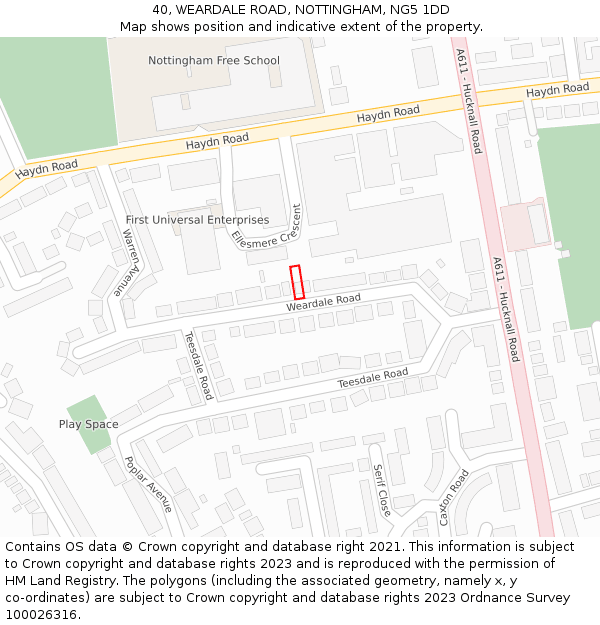 40, WEARDALE ROAD, NOTTINGHAM, NG5 1DD: Location map and indicative extent of plot