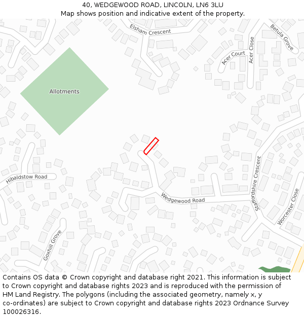 40, WEDGEWOOD ROAD, LINCOLN, LN6 3LU: Location map and indicative extent of plot