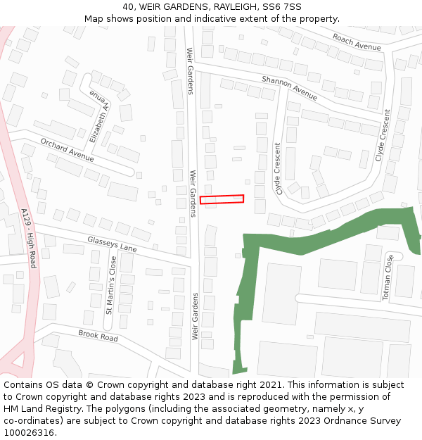 40, WEIR GARDENS, RAYLEIGH, SS6 7SS: Location map and indicative extent of plot