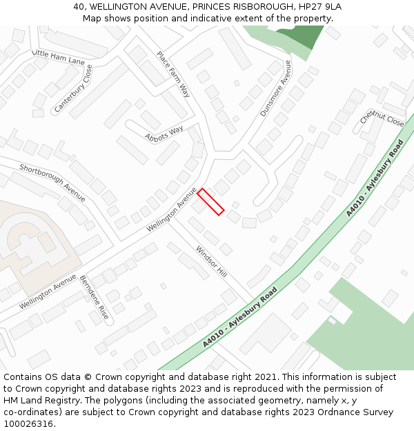 40, WELLINGTON AVENUE, PRINCES RISBOROUGH, HP27 9LA: Location map and indicative extent of plot