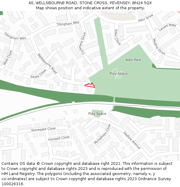 40, WELLSBOURNE ROAD, STONE CROSS, PEVENSEY, BN24 5QX: Location map and indicative extent of plot