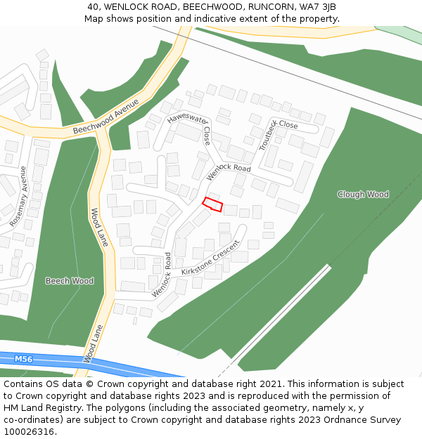 40, WENLOCK ROAD, BEECHWOOD, RUNCORN, WA7 3JB: Location map and indicative extent of plot