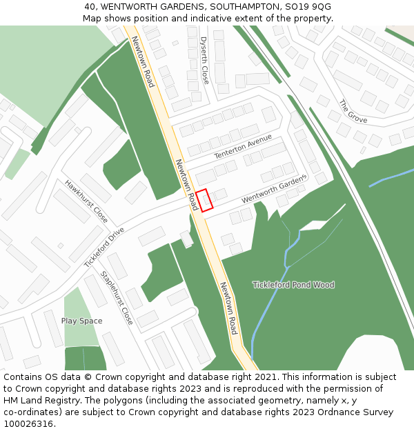 40, WENTWORTH GARDENS, SOUTHAMPTON, SO19 9QG: Location map and indicative extent of plot