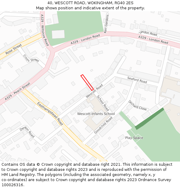 40, WESCOTT ROAD, WOKINGHAM, RG40 2ES: Location map and indicative extent of plot