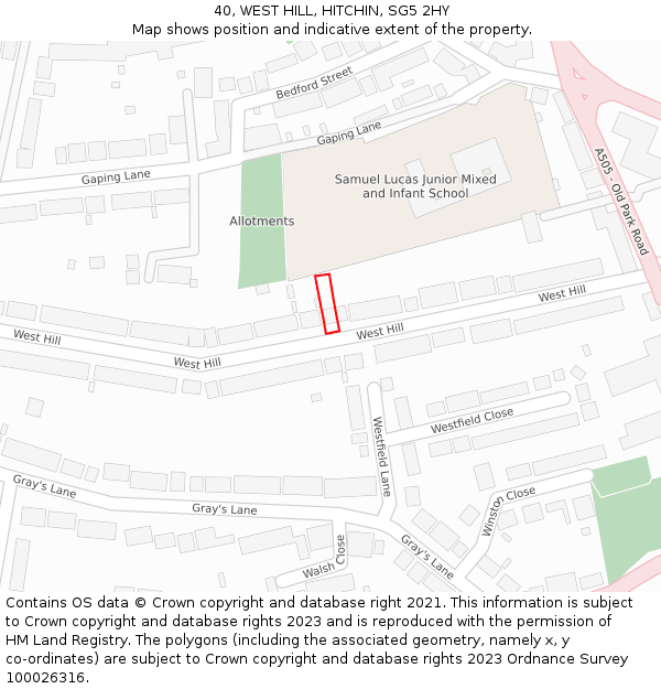 40, WEST HILL, HITCHIN, SG5 2HY: Location map and indicative extent of plot