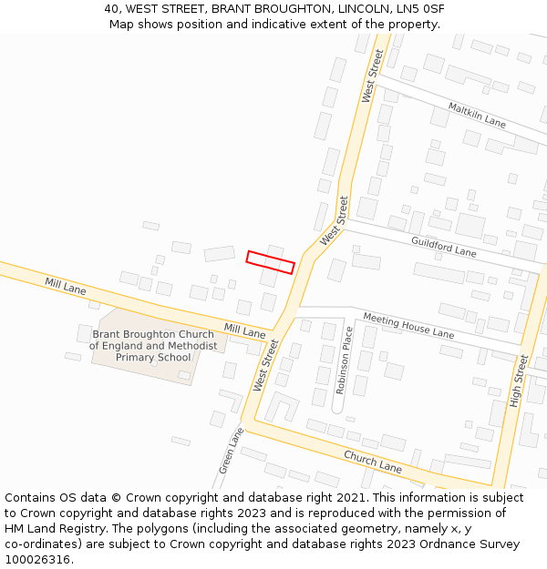 40, WEST STREET, BRANT BROUGHTON, LINCOLN, LN5 0SF: Location map and indicative extent of plot