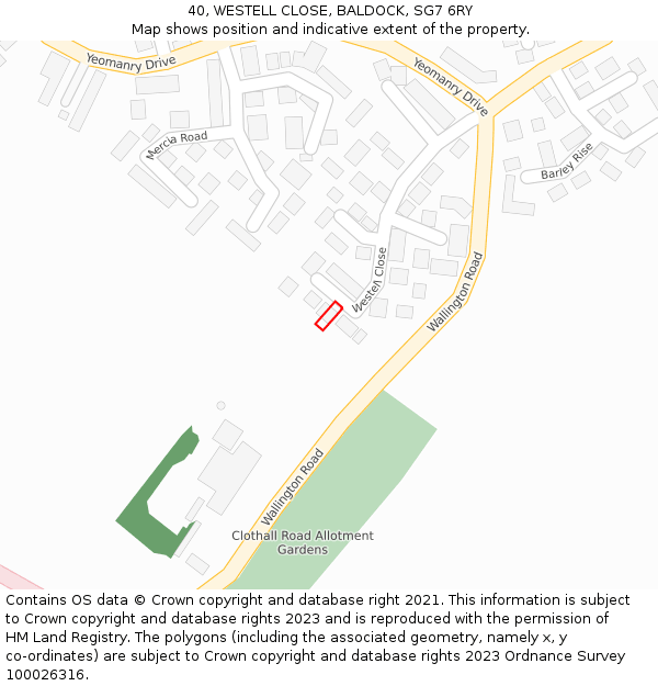 40, WESTELL CLOSE, BALDOCK, SG7 6RY: Location map and indicative extent of plot