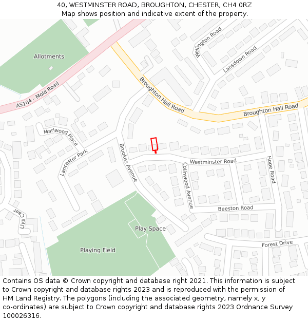 40, WESTMINSTER ROAD, BROUGHTON, CHESTER, CH4 0RZ: Location map and indicative extent of plot