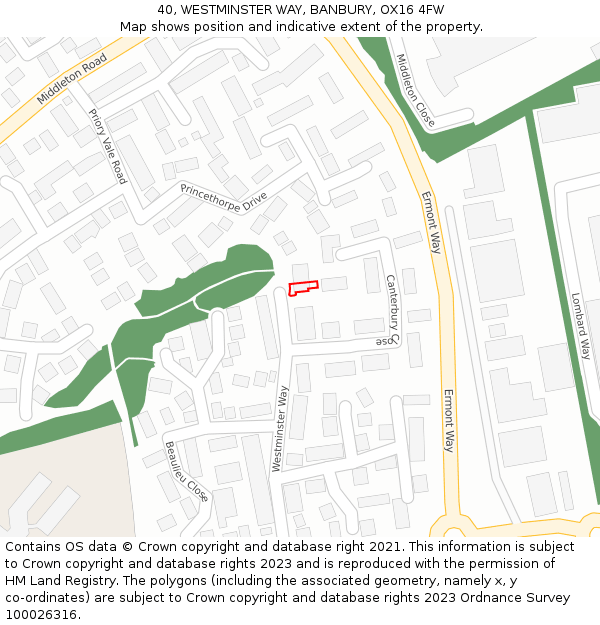 40, WESTMINSTER WAY, BANBURY, OX16 4FW: Location map and indicative extent of plot