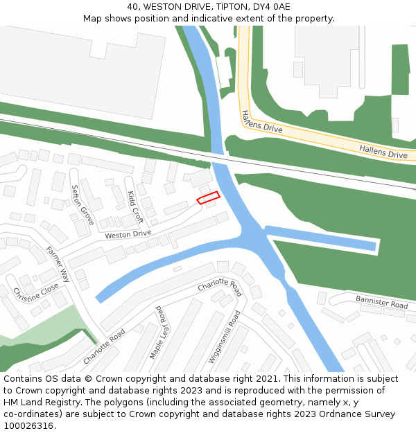 40, WESTON DRIVE, TIPTON, DY4 0AE: Location map and indicative extent of plot