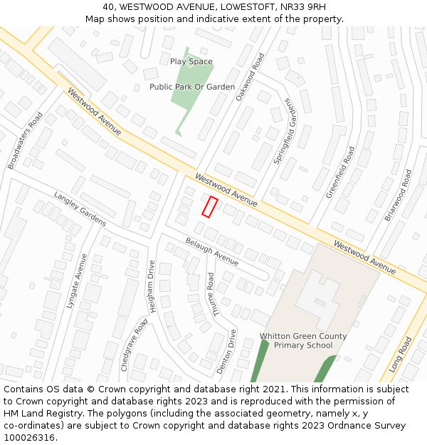 40, WESTWOOD AVENUE, LOWESTOFT, NR33 9RH: Location map and indicative extent of plot