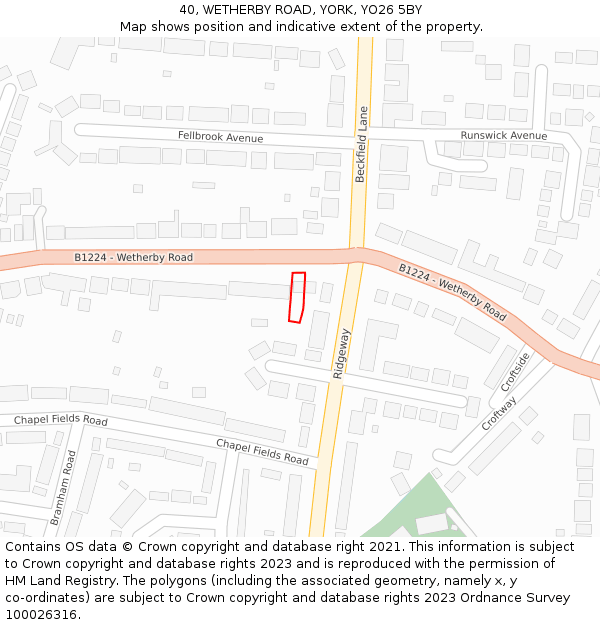 40, WETHERBY ROAD, YORK, YO26 5BY: Location map and indicative extent of plot