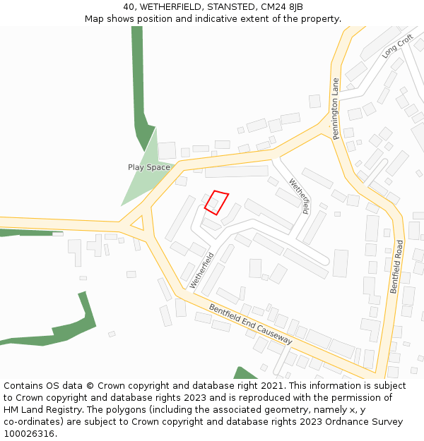 40, WETHERFIELD, STANSTED, CM24 8JB: Location map and indicative extent of plot