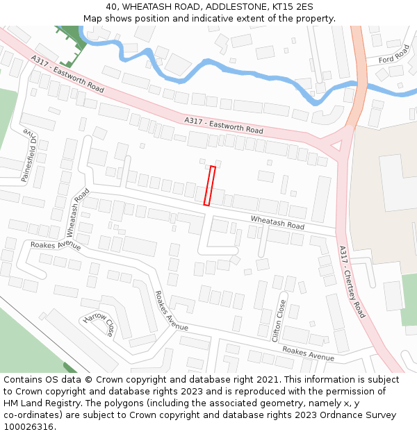 40, WHEATASH ROAD, ADDLESTONE, KT15 2ES: Location map and indicative extent of plot