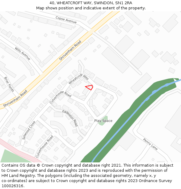 40, WHEATCROFT WAY, SWINDON, SN1 2RA: Location map and indicative extent of plot