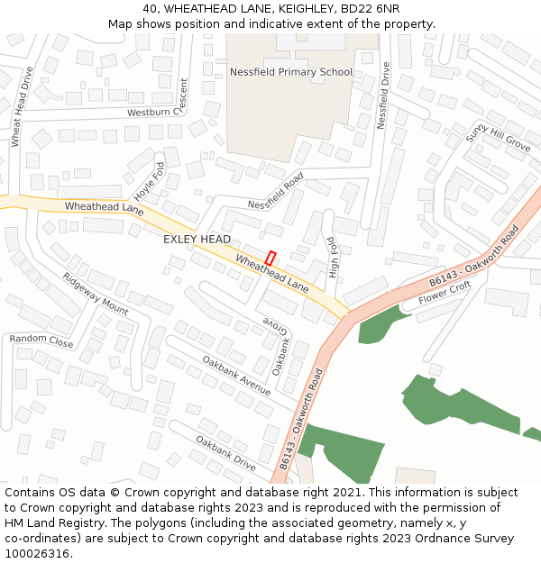 40, WHEATHEAD LANE, KEIGHLEY, BD22 6NR: Location map and indicative extent of plot