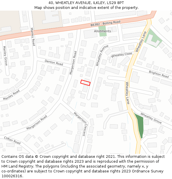 40, WHEATLEY AVENUE, ILKLEY, LS29 8PT: Location map and indicative extent of plot