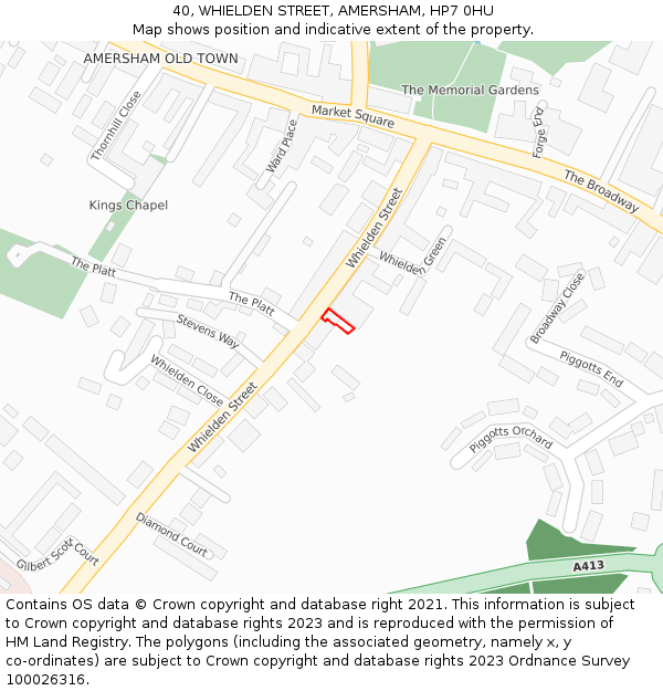 40, WHIELDEN STREET, AMERSHAM, HP7 0HU: Location map and indicative extent of plot