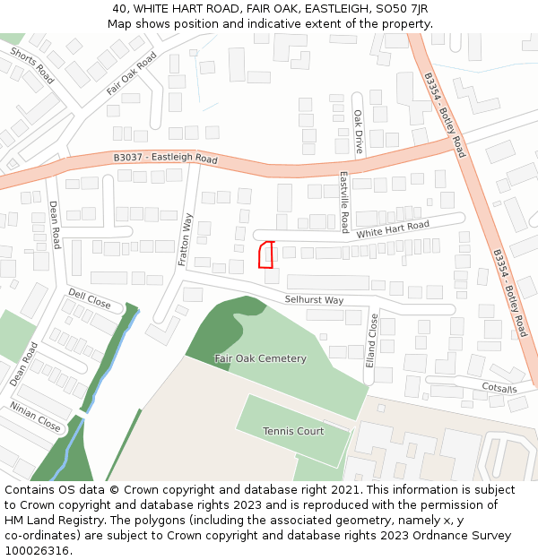 40, WHITE HART ROAD, FAIR OAK, EASTLEIGH, SO50 7JR: Location map and indicative extent of plot