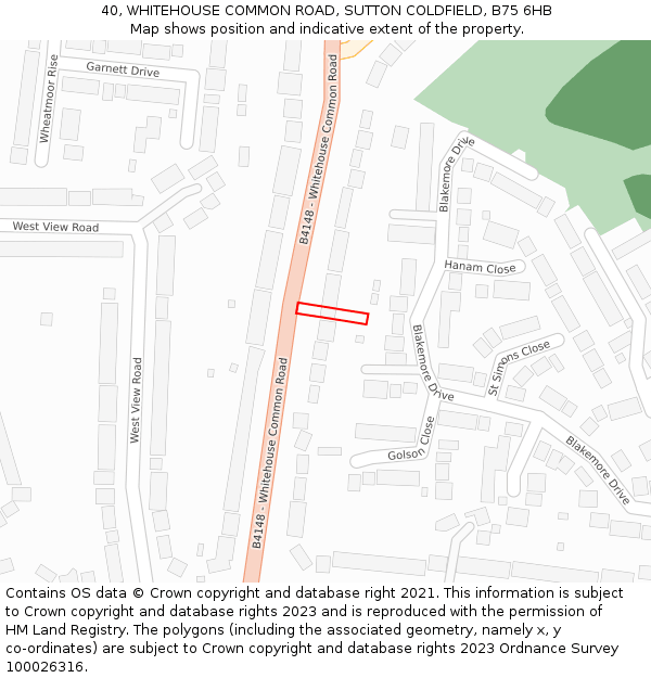 40, WHITEHOUSE COMMON ROAD, SUTTON COLDFIELD, B75 6HB: Location map and indicative extent of plot