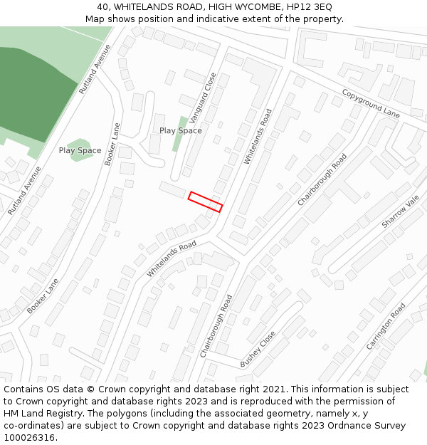 40, WHITELANDS ROAD, HIGH WYCOMBE, HP12 3EQ: Location map and indicative extent of plot