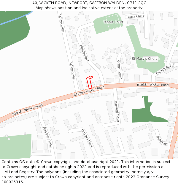 40, WICKEN ROAD, NEWPORT, SAFFRON WALDEN, CB11 3QG: Location map and indicative extent of plot