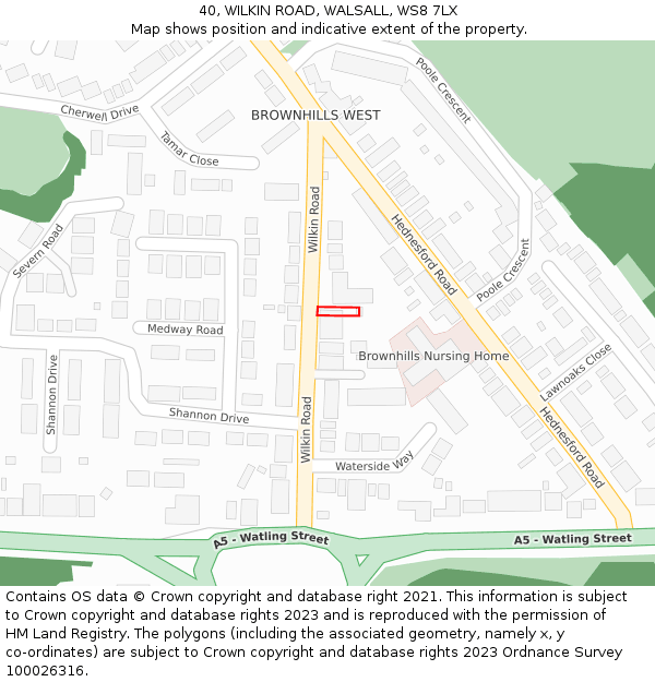 40, WILKIN ROAD, WALSALL, WS8 7LX: Location map and indicative extent of plot