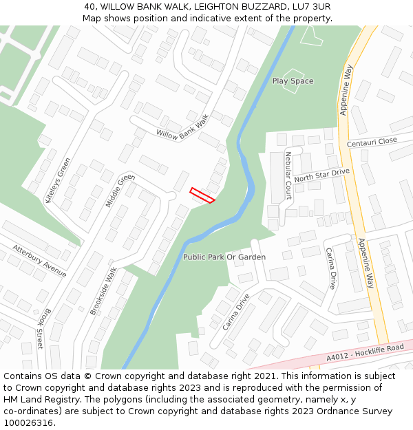 40, WILLOW BANK WALK, LEIGHTON BUZZARD, LU7 3UR: Location map and indicative extent of plot